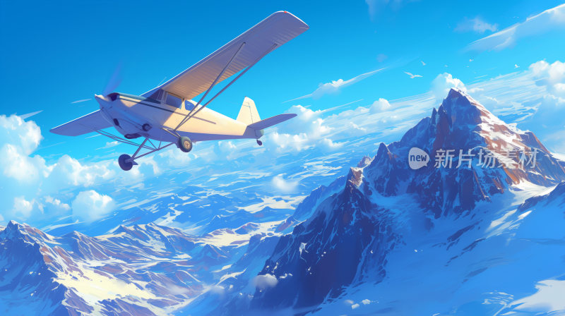 一架飞机飞行在冰山雪原的上空