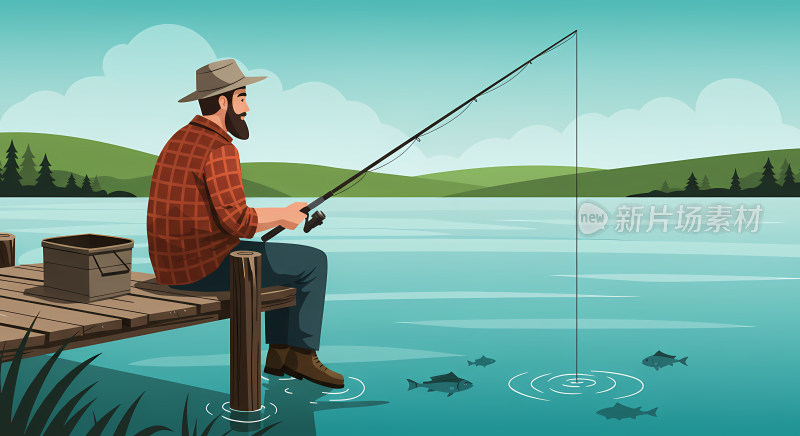 钓鱼标志插画