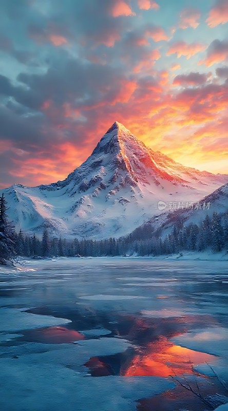 雪域晨曦映湖光