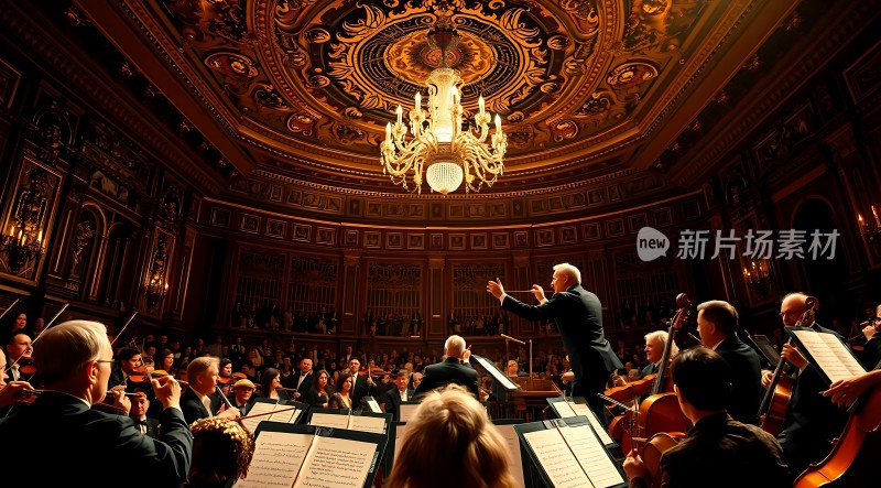 交响乐团指挥家引领乐手们演奏