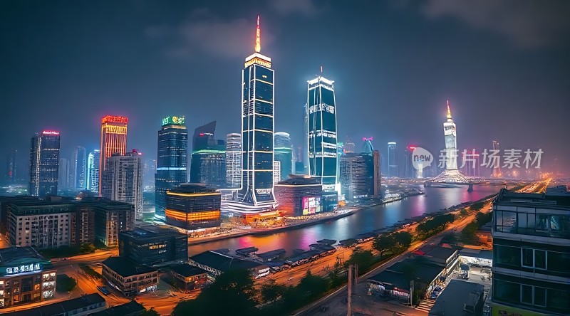 璀璨都市夜景灯火辉煌的建筑群