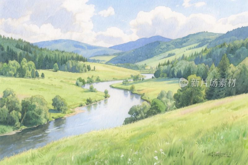 山水田园风景插画