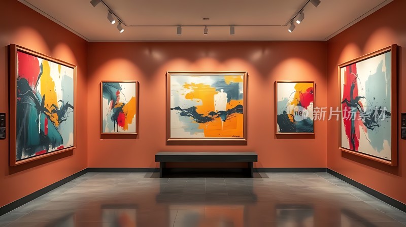 艺术馆内抽象画作展示
