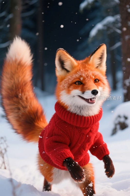 雪地红衣狐狸插画