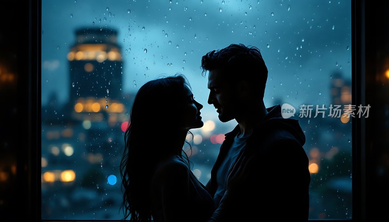 雨夜相拥的城市轮廓