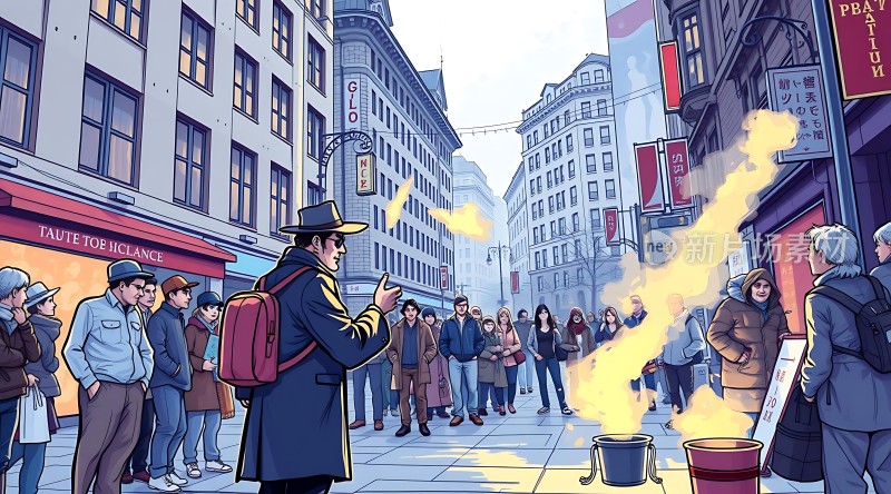 街头表演者与观众互动