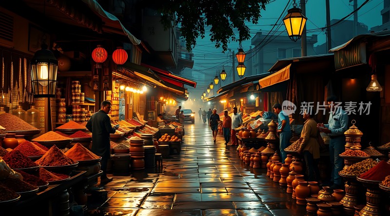 夜市繁华灯火通明热闹非凡