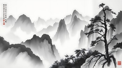 云雾缭绕的山脉与古松 云雾缭绕的山脉与古松