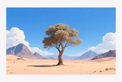 沙漠孤树风景插画