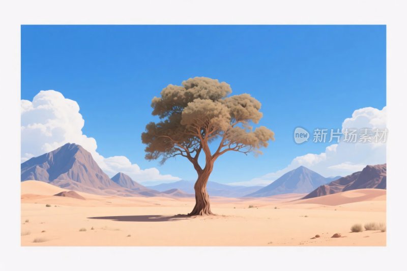 沙漠孤树风景插画