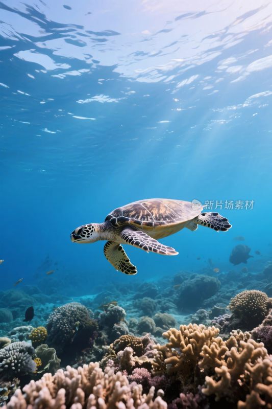 海洋中海龟与珊瑚礁
