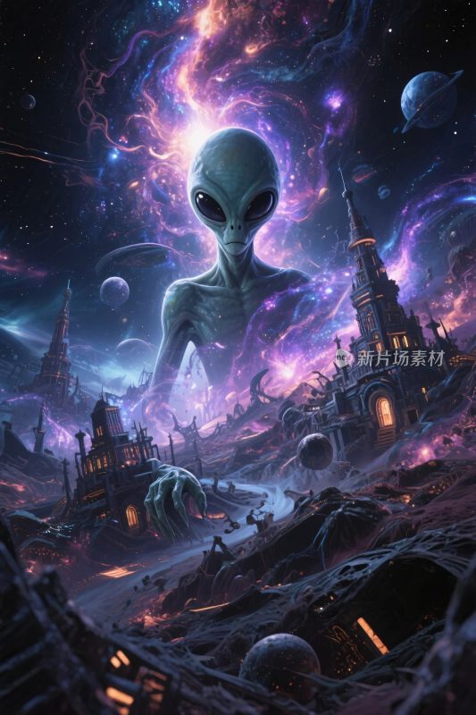 外星人科幻场景插画