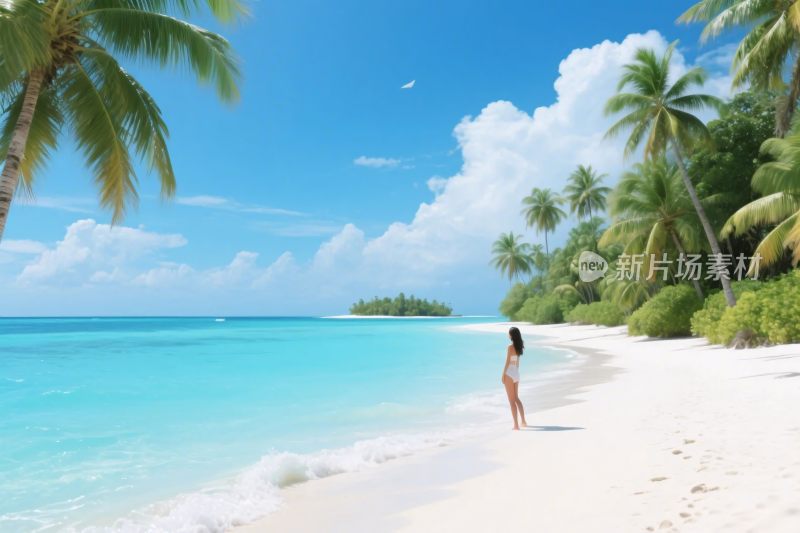 热带海滩风景插画