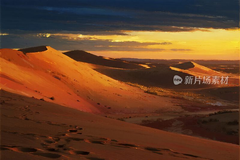 沙漠壮丽黄昏景象