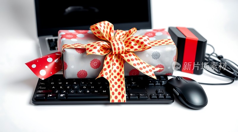 电脑键盘上的礼物盒
