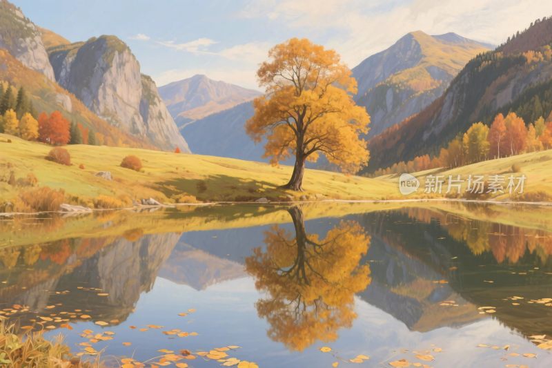 山水秋景风景画