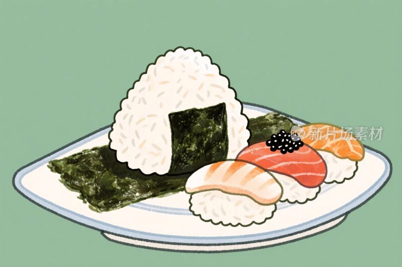 日式料理插画之寿司饭团