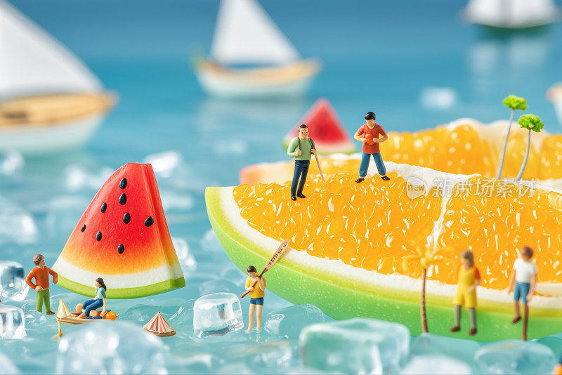 大暑夏至处暑夏天水果世界微观摄影冰块小人