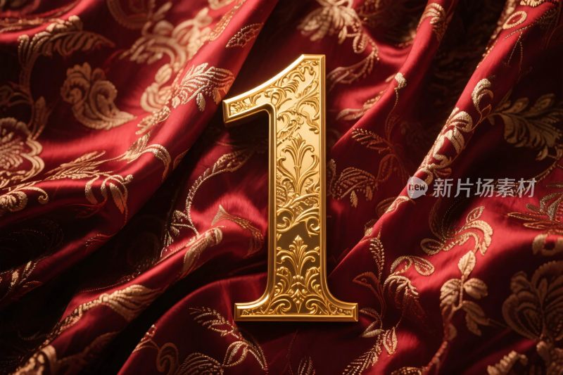 金色数字与红色绸缎背景