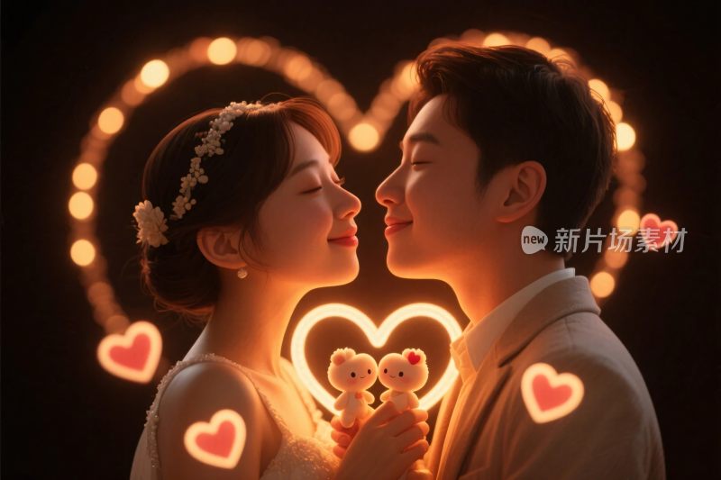 浪漫情侣爱心场景插画