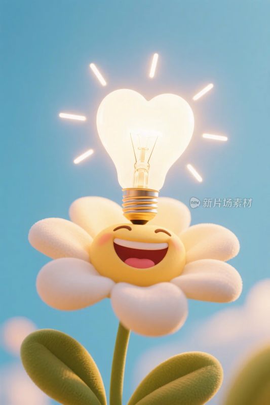 微笑花朵灯泡插画
