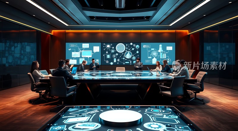 智能会议室里的商务会议