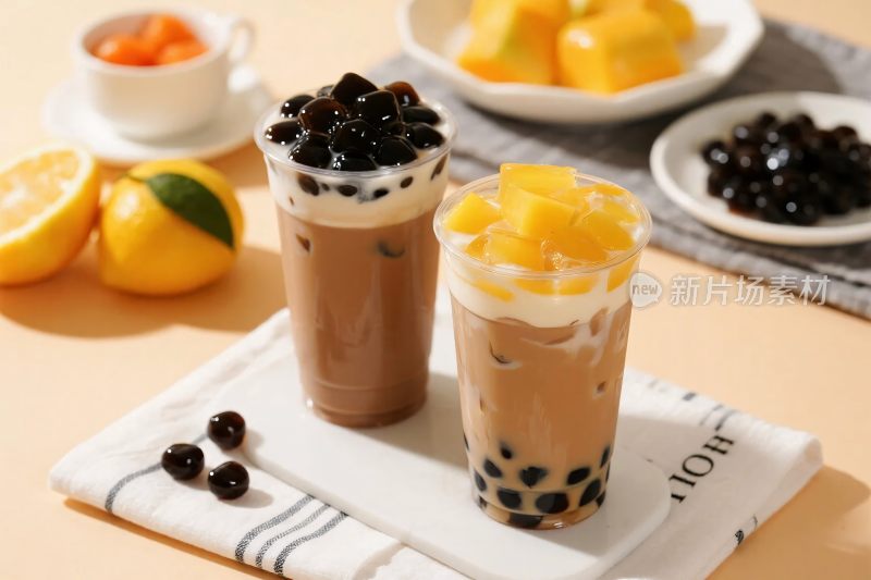 珍珠奶茶水果特写图