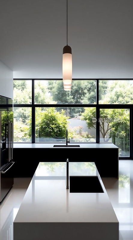 现代厨房设计简约风格自然光线充足绿意盎然