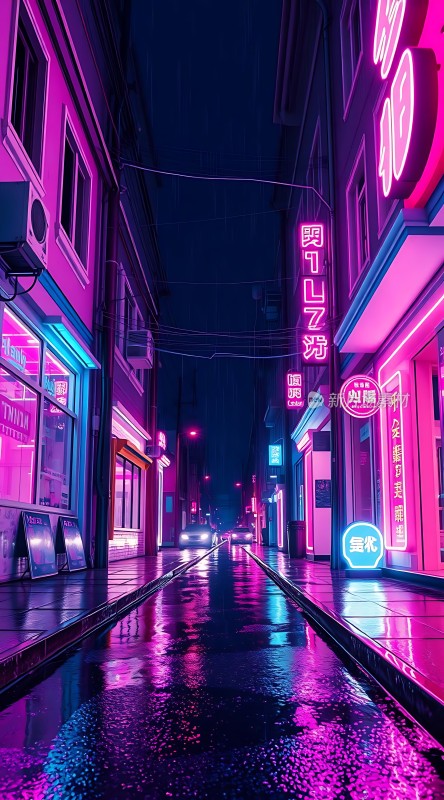 霓虹灯下的繁华街道