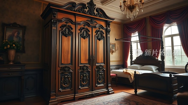 古董木制衣柜卧室豪华装饰