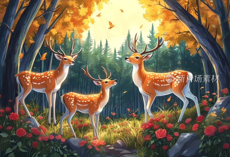 伊春秋色鹿苑景