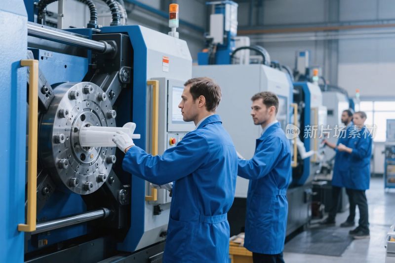 工厂内工人操作机器场景