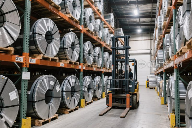 仓库内叉车搬运金属卷材