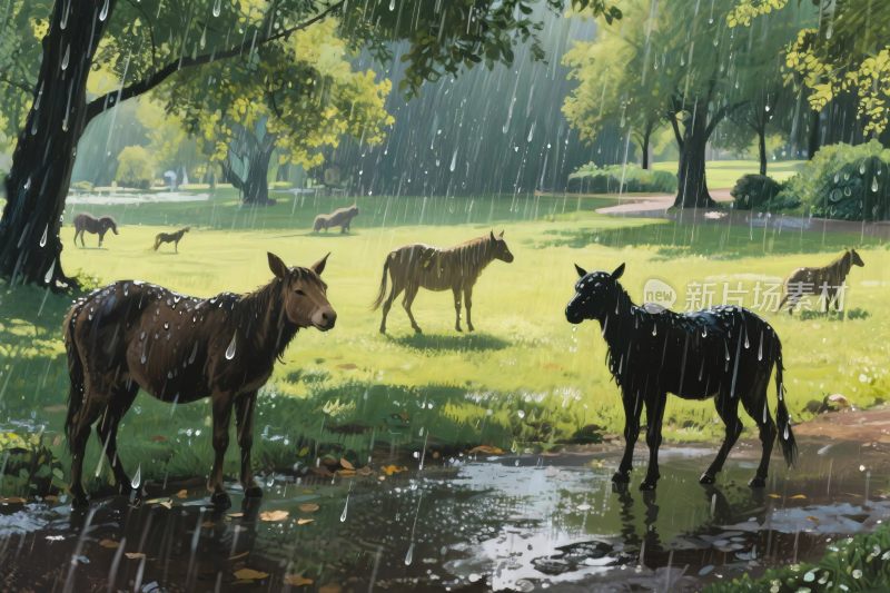 暴雨中的野狼群