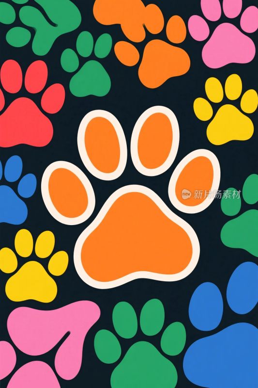 多彩宠物爪印插画