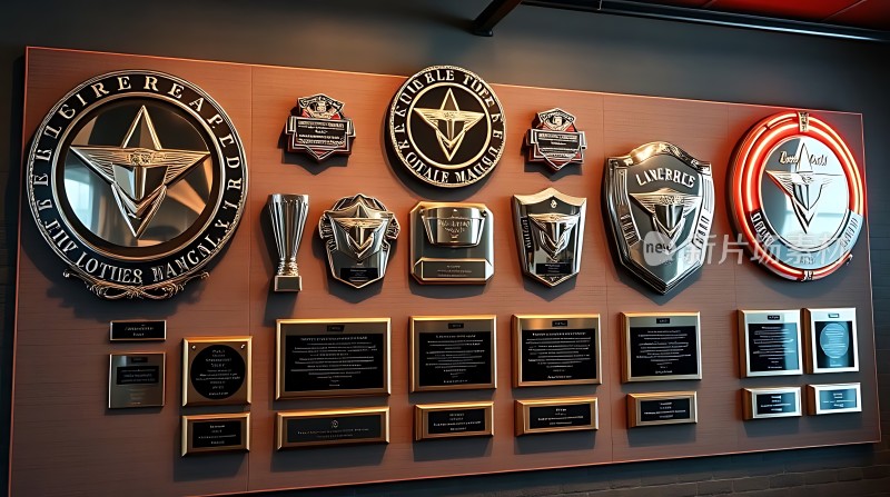奖杯陈列墙展示荣誉与成就