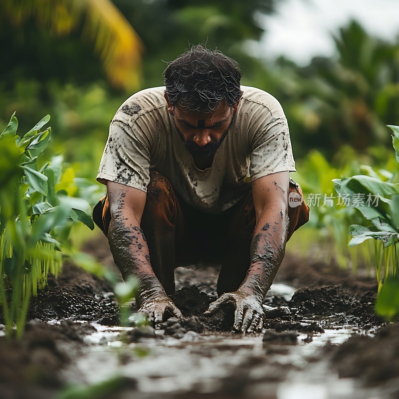 泥泞田间劳作汗水浇灌希望
