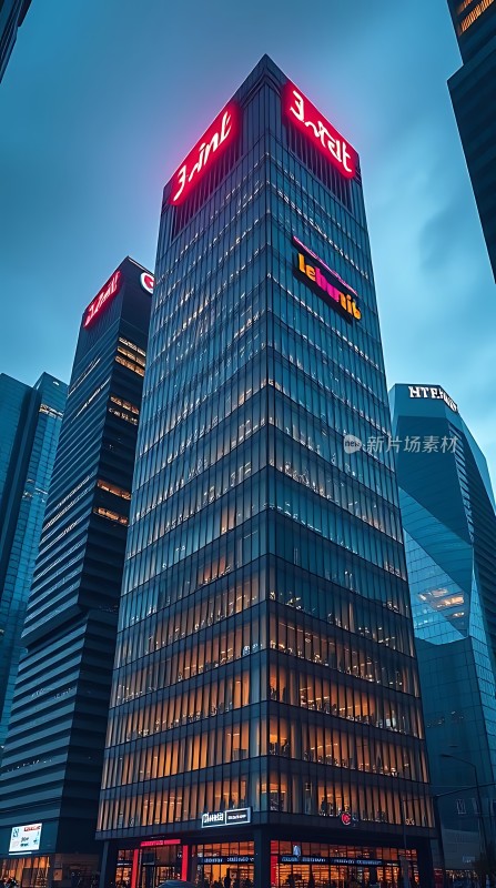 繁华都市夜景下的现代建筑群