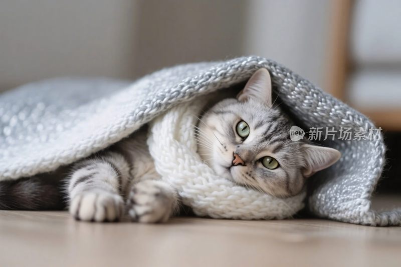 裹毯小猫温馨画面