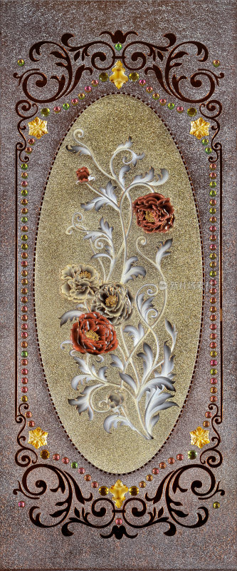 欧式花开对称屏风素材背景