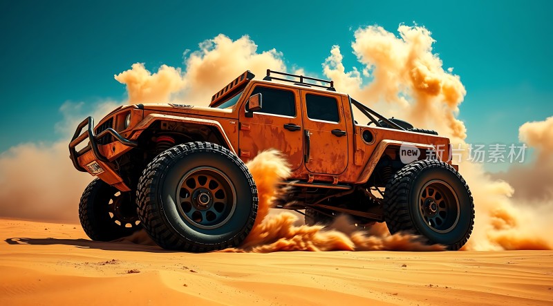 沙漠狂野之旅橙黑越野车扬尘疾驰