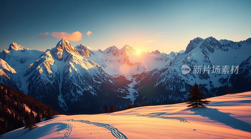 雪域晨曦阳光洒满雪山