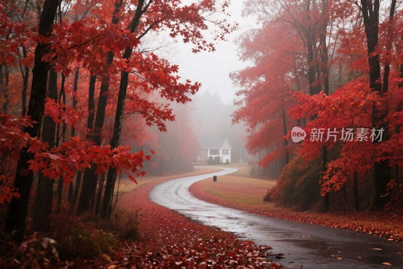 秋日林间蜿蜒公路风景