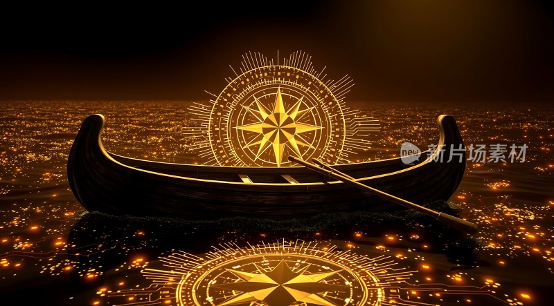 金色罗盘下的神秘小船