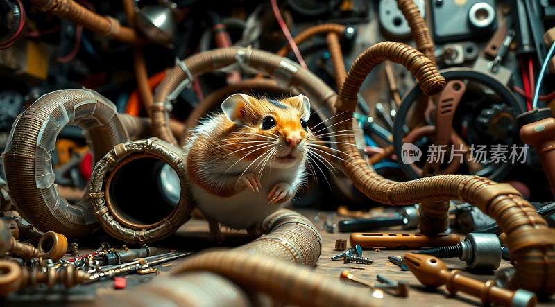 机械车间里的好奇小老鼠