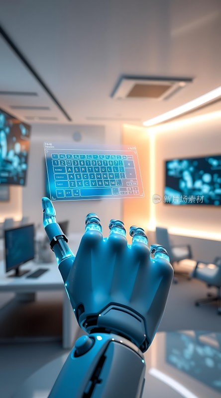 智能机器人操作透明键盘未来科技感十足