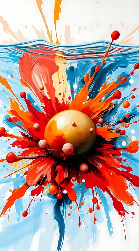 色彩爆发红蓝交织的艺术风暴