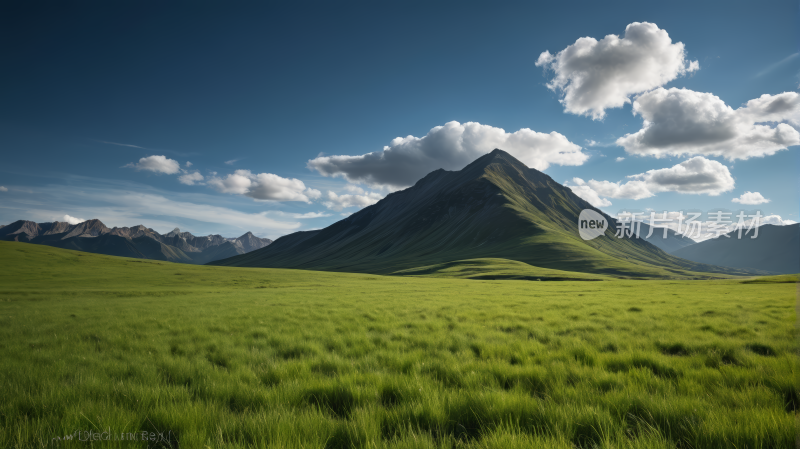 草地山脉蓝天白云风景图片