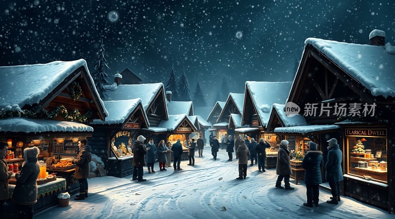 雪夜集市温馨冬日时光