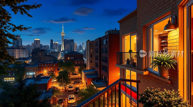 城市夜景下的温馨阳台
